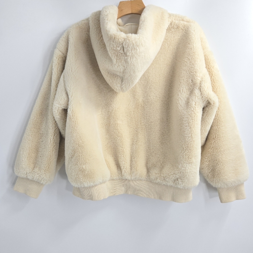 Top‎ Shop Jacket Cream Faux Fur Hooded Bomber - Picture 7 of 16